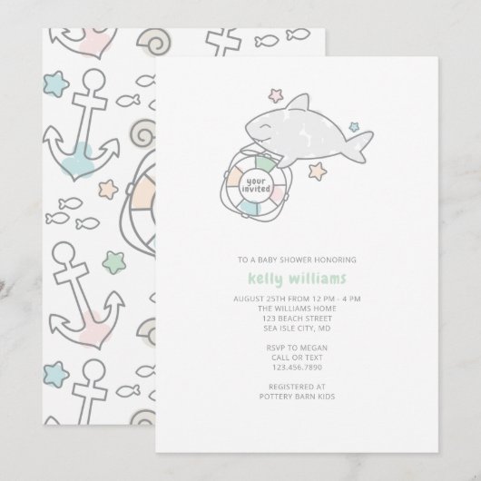 Shark Ahoy Baby shower Invitation Kaart (Voorkant / Achterkant)
