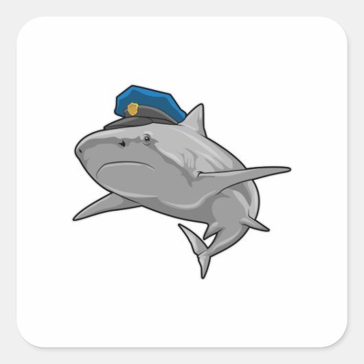 Shark als politieagent vierkante sticker (Voorkant)