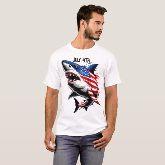Shark American Flag op 4 juli T-shirt (Voorkant volledig)