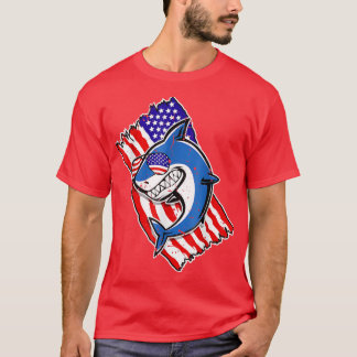  Shark American USA Flag Patriotic Funny 4t T-shirt