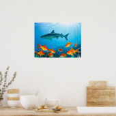 Shark among gold fishes poster (Keuken)
