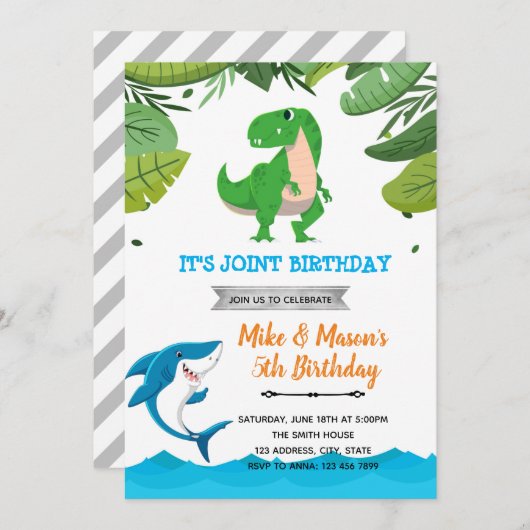 Shark and dinosaur joint verjaard kaart (Voorkant / Achterkant)