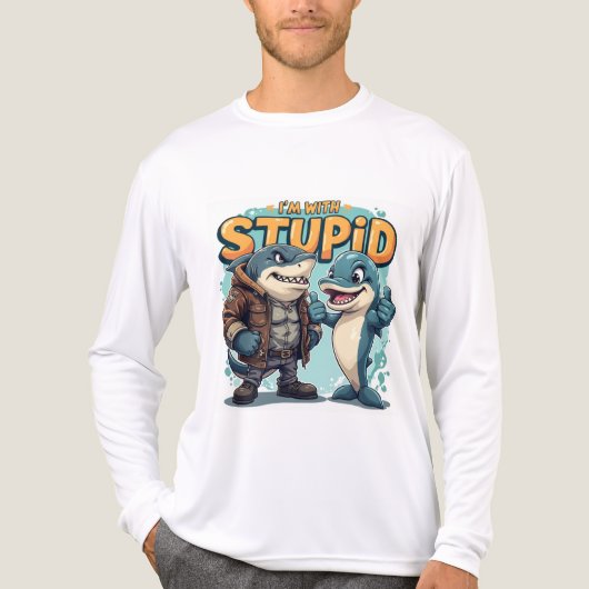 Shark and Dolphin "I'm With Stupid" Funny design Tri-Blend Shirt (Voorkant volledig)
