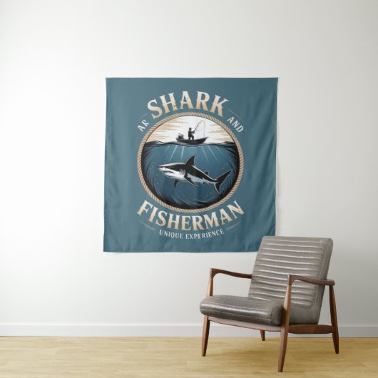 Shark and Fisherman Wandkleed (In situ)