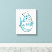 Shark as Chef with Cooking apron Canvas Afdruk (Insitu (Houten vloer))