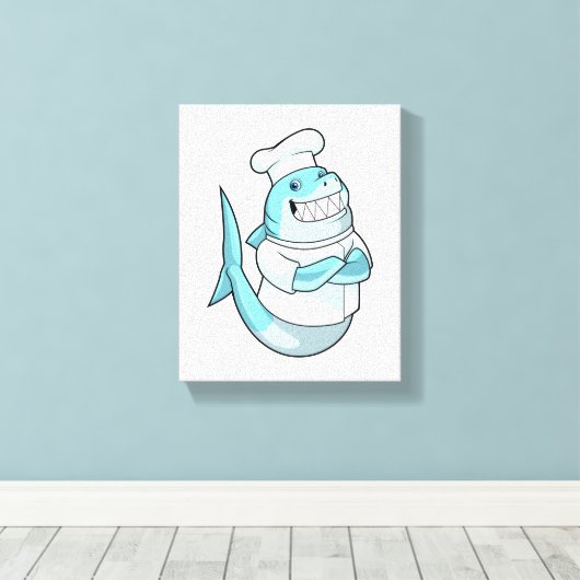 Shark as Chef with Cooking apron Canvas Afdruk (Insitu (Houten vloer))