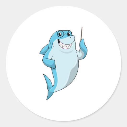 Shark as Teacher with Pointer Ronde Sticker (Voorkant)