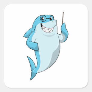Shark as Teacher with Pointer Vierkante Sticker