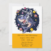 Shark Astronaut Space Boy Birthday Party Kaart (Voorkant)