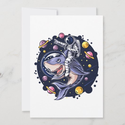 Shark Astronaut Space Boy Birthday Party Kaart (Achterkant)