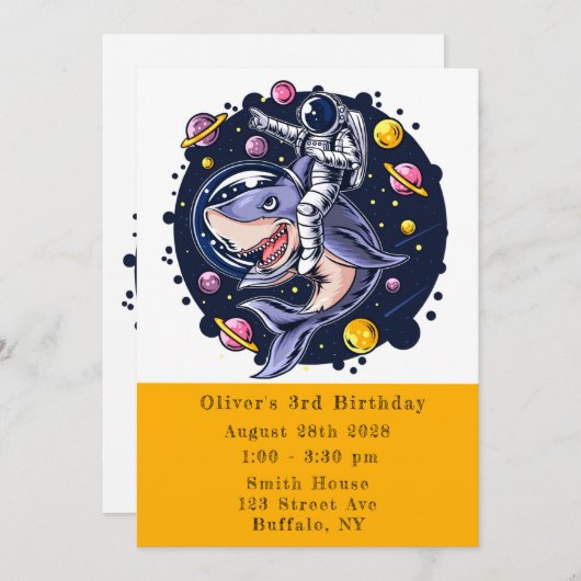 Shark Astronaut Space Boy Birthday Party Kaart (Voorkant / Achterkant)