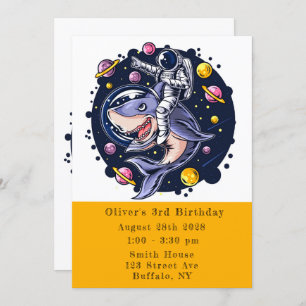 Shark Astronaut Space Boy Birthday Party Kaart