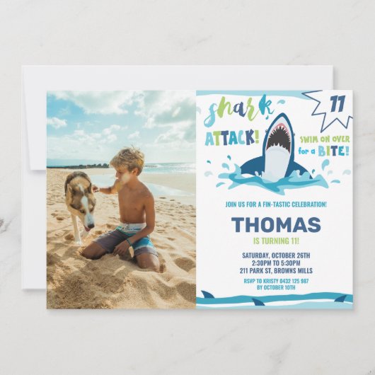 Shark Attack Birthday Party Shark Boys Pool Foto Kaart (Voorkant)