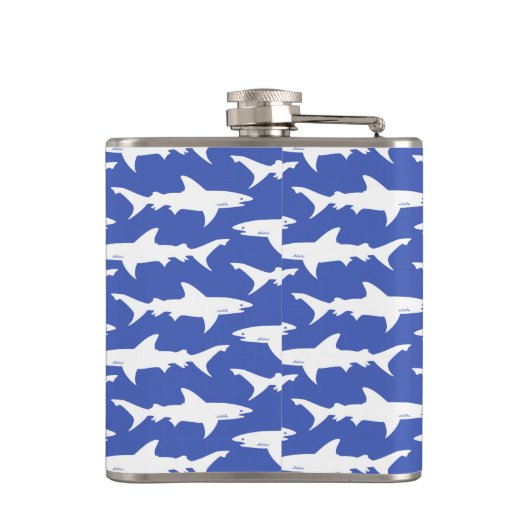 Shark Attack - Blauw en wit Heupfles (Achterkant)