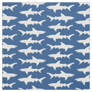 Shark Attack Blue en White School of Sharks Stof