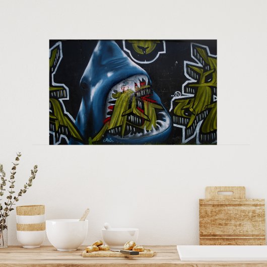 Shark attack graffiti poster (Keuken)
