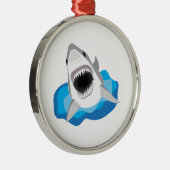 Shark Attack - Grote witte haaiensprongen van golv Metalen Ornament (Rechts)