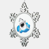 Shark Attack - Grote witte haaiensprongen van golv Tin Sneeuwvlok Ornament (Rechts)