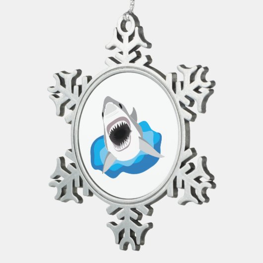 Shark Attack - Grote witte haaiensprongen van golv Tin Sneeuwvlok Ornament (Rechts)