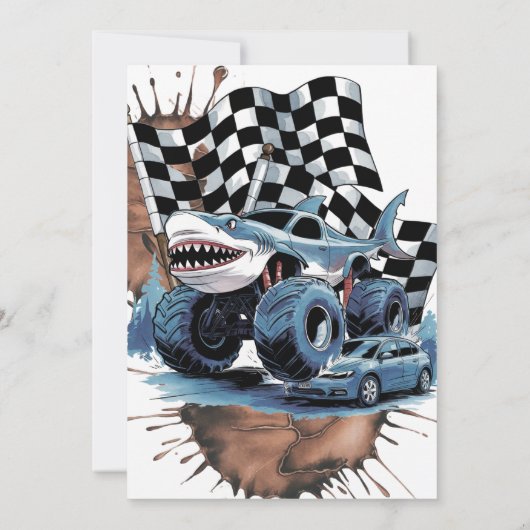 Shark Attack Monster Truck Verjaardag Bash Kaart (Achterkant)