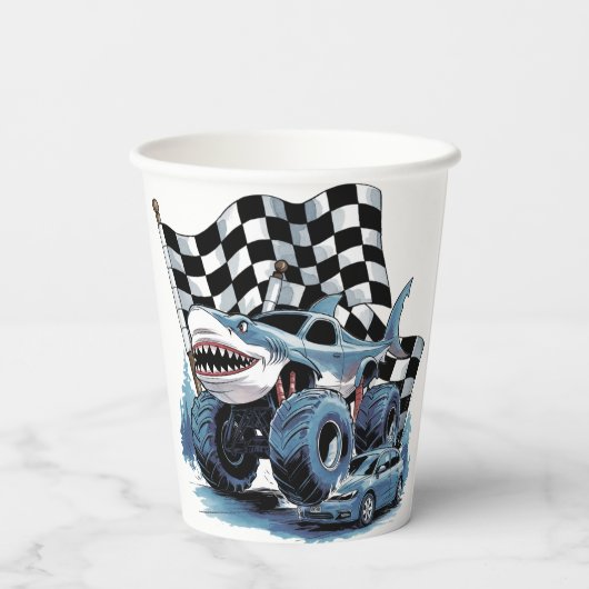 Shark Attack Monster Truck Verjaardag Bash Papieren Bekers (Achterkant)