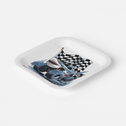 Shark Attack Monster Truck Verjaardag Bash Papieren Bordje (Gebogen)