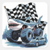 Shark Attack Monster Truck Verjaardag Bash Vierkante Sticker (Voorkant)