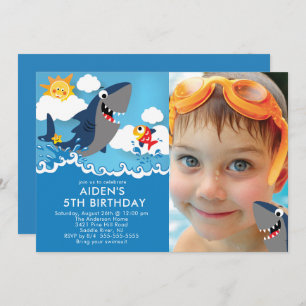 Shark Attack Pool Birthday Invitation Kaart