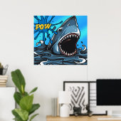 Shark Attack POW Superheld Comic Water Splat Poster (Thuiskantoor)