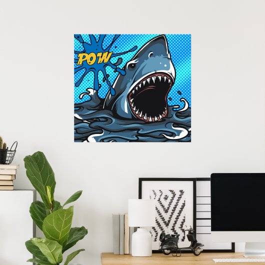 Shark Attack POW Superheld Comic Water Splat Poster (Thuiskantoor)