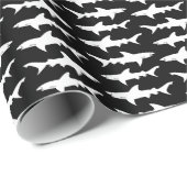 Shark Attack School of Sharks Black and White Cadeaupapier (Rol Hoek)