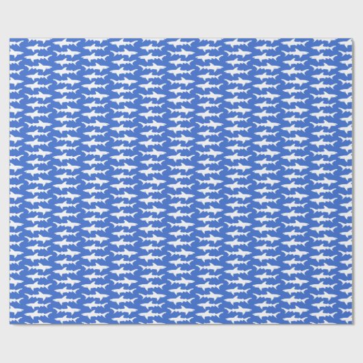 Shark Attack School of Sharks Blue and White Cadeaupapier (Vlak)