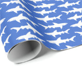 Shark Attack School of Sharks Blue and White Cadeaupapier (Rol Hoek)