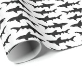 Shark Attack School of Sharks Zwart-wit Cadeaupapier (Rol Hoek)
