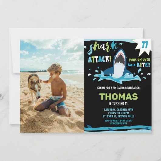 Shark Attack Verjaardagsfeest Shark Boys Pool Foto Kaart (Voorkant)