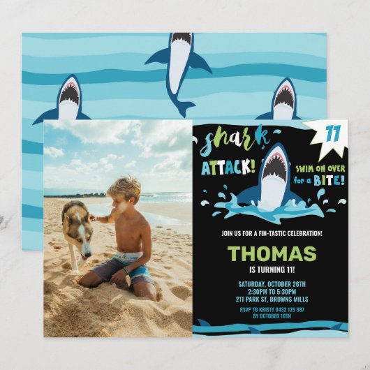 Shark Attack Verjaardagsfeest Shark Boys Pool Foto Kaart (Voorkant / Achterkant)