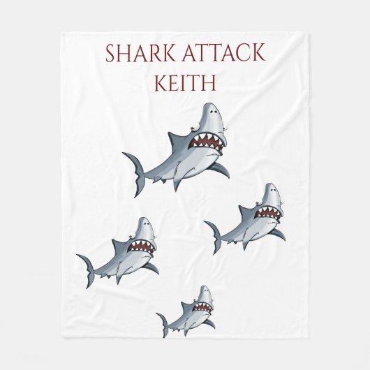 "SHARK ATTACK" vlootsdeken en persoonlijke naam. Fleece Deken (Voorkant)