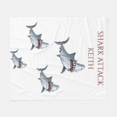 "SHARK ATTACK" vlootsdeken en persoonlijke naam. Fleece Deken (Voorkant (Horizontaal))