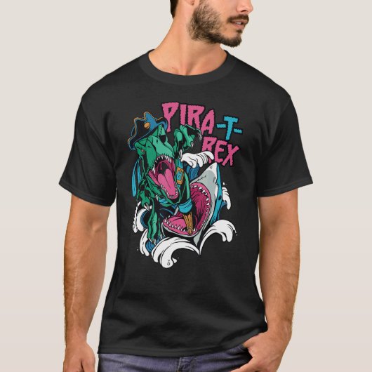 Shark Attacking a rex Pirate Pira rex Rise Time T-shirt (Voorkant)