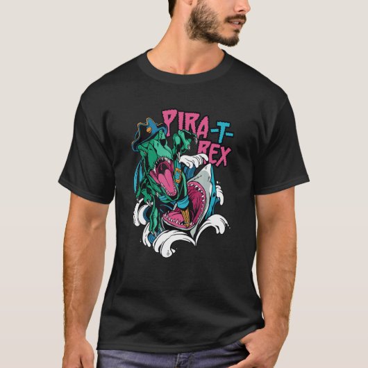 Shark Attacking A rex Pirate Pira rex Rise Time T-shirt (Voorkant)