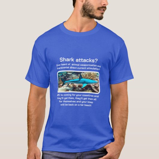 Shark Attacks (v3 donker) T-shirt (Voorkant)