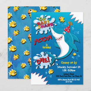 Shark Baby Birthday Party invitation Kaart