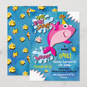 Shark Baby Girl Birthday Party - uitnodiging