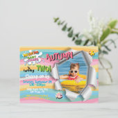 Shark Baby Girl Rainbow Foto Birthday Party Kaart (Staand voorkant)