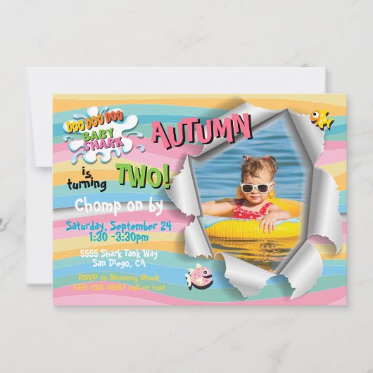 Shark Baby Girl Rainbow Foto Birthday Party Kaart (Voorkant)