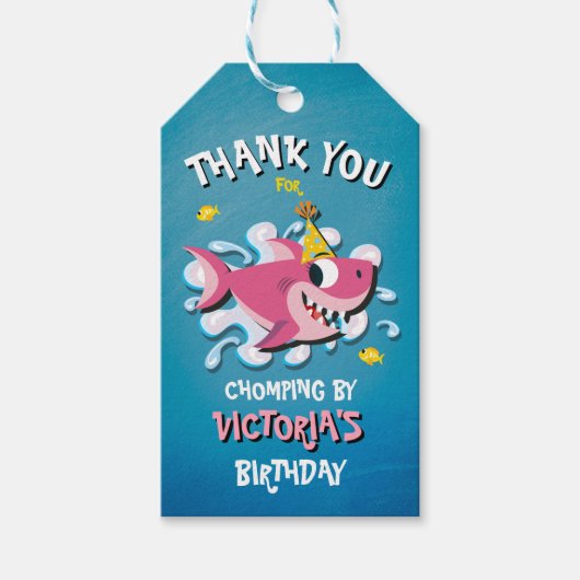 Shark Baby Meisje Verjaardagsfeestje Gift Labels Cadeaulabel (Voorkant)