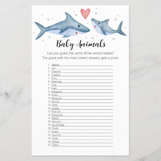 Shark Baby shower Baby Animals Game Flyer (Voorkant)