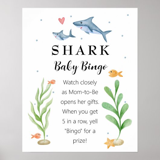 Shark Baby shower Baby Bingo Sign Poster (Voorkant)