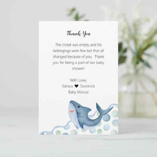 Shark Baby shower bedankkaart (Staand voorkant)