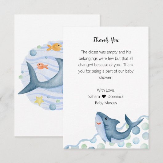 Shark Baby shower bedankkaart (Voorkant / Achterkant)